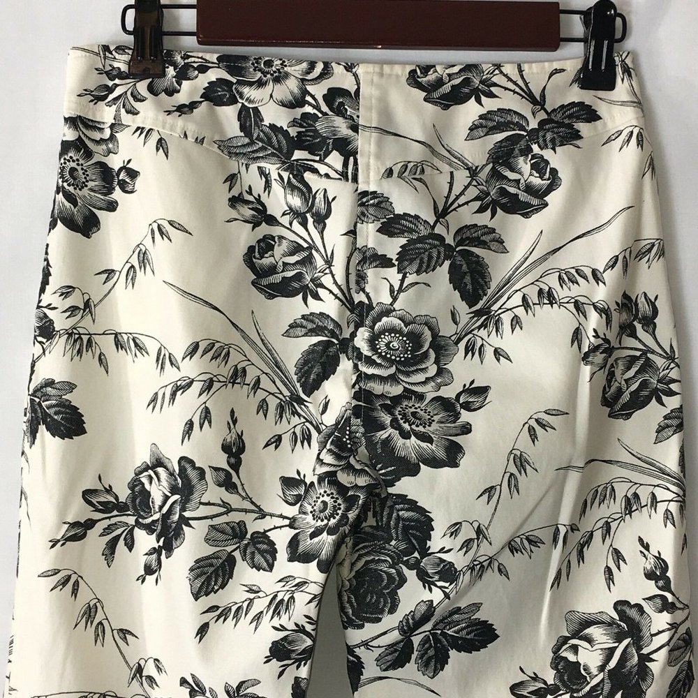 Express Womens Stretch Pants Sz 1 / 2  Off White Black Floral Print Inseam 25" - Picture 8 of 12